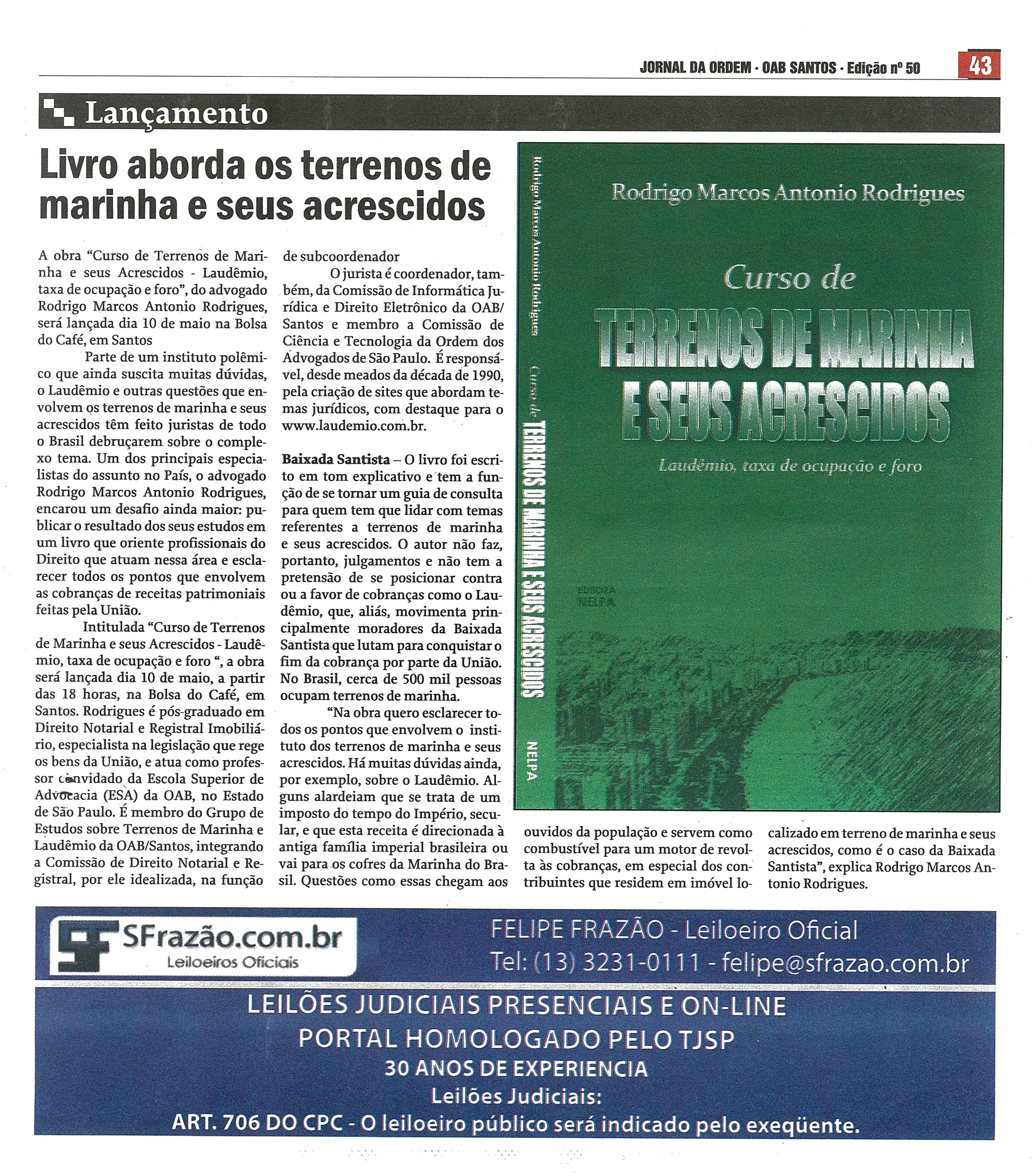 Imagem de recorte do Jornal da Ordem dos Advogados de Santos